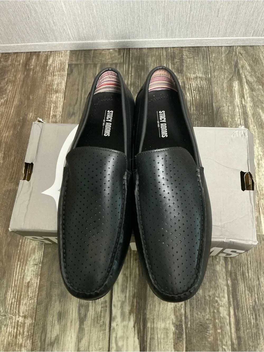 Stacy Adams Black Perforated Slip-On Loafers Size 13